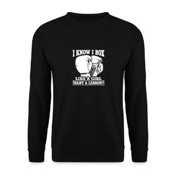 I Know I Box Like A Girl Want A Lesson, Boxen Frau - Unisex Pullover - Schwarz - Vorne - Alina (178cm) & Michal (187cm)
