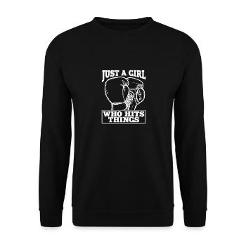 Just A Girl Who Hits Things - Frauen im Boxen - Unisex Pullover - Schwarz - Vorne - Alina (178cm) & Michal (187cm)