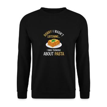 Denken Sie an Pasta Ironic Italienischer - Unisex Pullover - Schwarz - Vorne - Alina (178cm) & Michal (187cm)