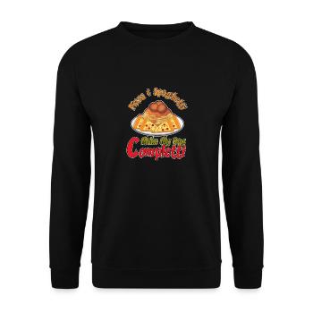 Pizza und Spaghetti Completti Ironic Zitat Pasta - Unisex Pullover - Schwarz - Vorne - Alina (178cm) & Michal (187cm)
