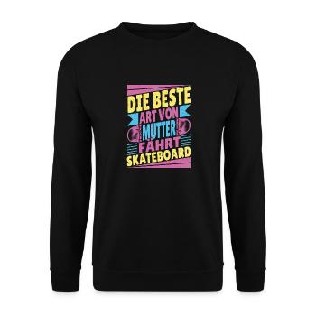 Skateboarder Motiv beim Skating in der Halfpipe - Unisex Pullover - Schwarz - Vorne - Alina (178cm) & Michal (187cm)