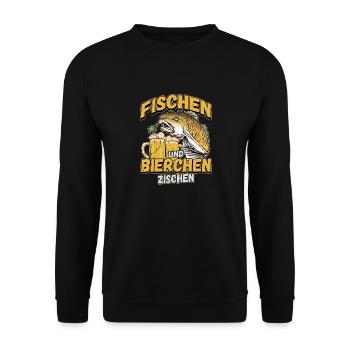 Fischen und Bierchen zischen Angeln Angler Spruch - Unisex Pullover - Schwarz - Vorne - Alina (178cm) & Michal (187cm)