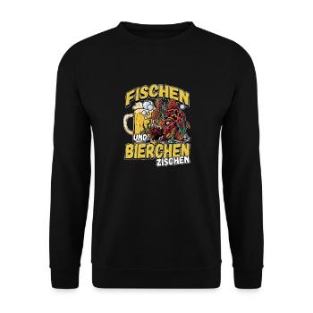 Fischen und Bierchen zischen Angeln Angler Spruch - Unisex Pullover - Schwarz - Vorne - Alina (178cm) & Michal (187cm)