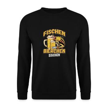 Fischen und Bierchen zischen Angeln Angler Spruch - Unisex Pullover - Schwarz - Vorne - Alina (178cm) & Michal (187cm)
