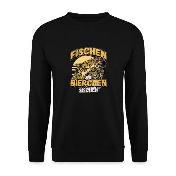 Fischen und Bierchen zischen Angeln Angler Spruch - Unisex Pullover - Schwarz - Vorne - Alina (178cm) & Michal (187cm)