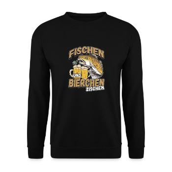 Fischen und Bierchen zischen Angeln Angler Spruch - Unisex Pullover - Schwarz - Vorne - Alina (178cm) & Michal (187cm)
