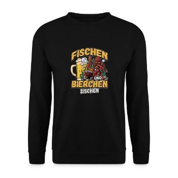 Fischen und Bierchen zischen Angeln Angler Spruch - Unisex Pullover - Schwarz - Vorne - Alina (178cm) & Michal (187cm)