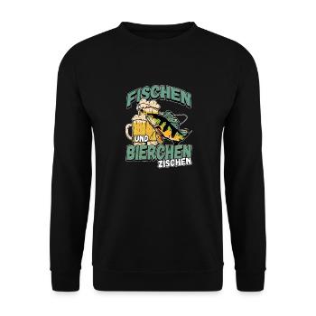 Fischen und Bierchen zischen Angeln Angler Spruch - Unisex Pullover - Schwarz - Vorne - Alina (178cm) & Michal (187cm)