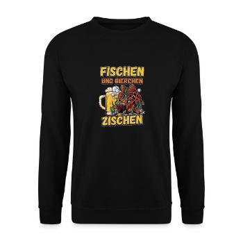 Fischen und Bierchen zischen Angeln Angler Spruch - Unisex Pullover - Schwarz - Vorne - Alina (178cm) & Michal (187cm)