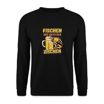 Fischen und Bierchen zischen Angeln Angler Spruch - Unisex Pullover - Schwarz - Vorne - Alina (178cm) & Michal (187cm)