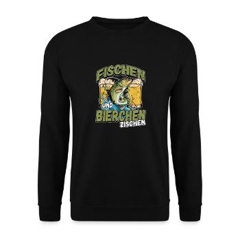 Fischen und Bierchen zischen Angeln Angler Spruch - Unisex Pullover - Schwarz - Vorne - Alina (178cm) & Michal (187cm)