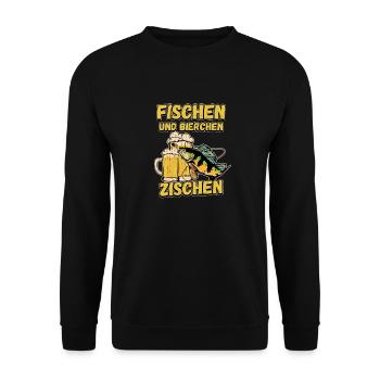 Fischen und Bierchen zischen Angeln Angler Spruch - Unisex Pullover - Schwarz - Vorne - Alina (178cm) & Michal (187cm)