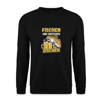 Fischen und Bierchen zischen Angeln Angler Spruch - Unisex Pullover - Schwarz - Vorne - Alina (178cm) & Michal (187cm)