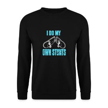 I Do My Own Stunts Vintage Funny Skater T-Shirt - Unisex Pullover - Schwarz - Vorne - Alina (178cm) & Michal (187cm)