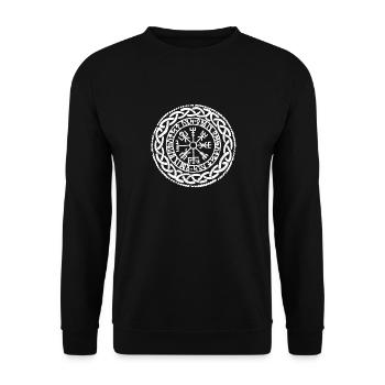 Wikinger Symbol Nordische Zeichen Kelten Vegvisir - Unisex Pullover - Schwarz - Vorne - Alina (178cm) & Michal (187cm)