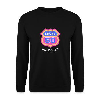 50. Geburtstag - Level 50 erreicht - viel Glück - Unisex Pullover - Schwarz - Vorne - Alina (178cm) & Michal (187cm)