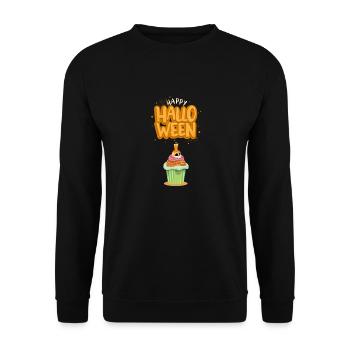 Happy Halloween Cupcake Totenkopf - Unisex Pullover - Schwarz - Vorne - Alina (178cm) & Michal (187cm)