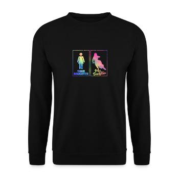 Lustiges Motocross Mama Papa Eltern Deine Tochter - Unisex Pullover - Schwarz - Vorne - Alina (178cm) & Michal (187cm)