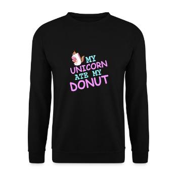 My Unicorn Ate My Donut Funny Unicorn T-Shirt - Unisex Pullover - Schwarz - Vorne - Alina (178cm) & Michal (187cm)