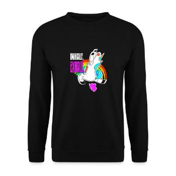 Licorne vintage INHALE. EXHALER. T-Shirt Cadeau - Sweat-shirt Unisexe - noir - Devant - Alina (178cm) & Michal (187cm)