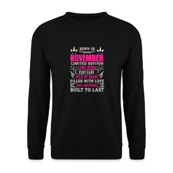Born In November Living Legend Unicorn Designs - Unisex Pullover - Schwarz - Vorne - Alina (178cm) & Michal (187cm)