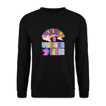 Stealing Hearts & Blasting Farts Funny Unicorn - Unisex Pullover - Schwarz - Vorne - Alina (178cm) & Michal (187cm)