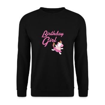 Cute Awesome Unicorn Birthday Girl T-Shirt Present - Unisex Pullover - Schwarz - Vorne - Alina (178cm) & Michal (187cm)