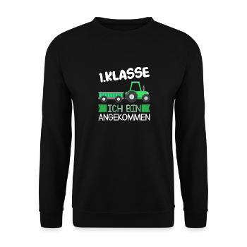 1.Klasse Traktor Schulanfänger Geschenk - Unisex Pullover - Schwarz - Vorne - Alina (178cm) & Michal (187cm)