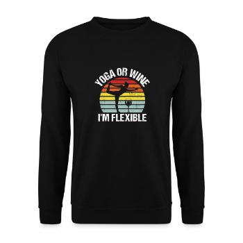 Yoga oder Wein - Ich bin flexibel Yoga & Wein Gesc - Unisex Pullover - Schwarz - Vorne - Alina (178cm) & Michal (187cm)