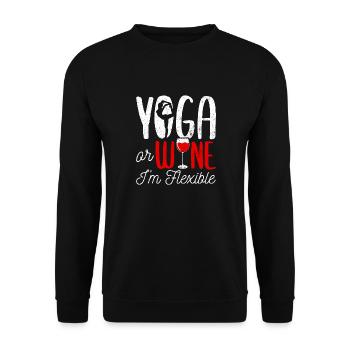 Yoga oder Wein - Ich bin flexibel Yoga & Wein Lieb - Unisex Pullover - Schwarz - Vorne - Alina (178cm) & Michal (187cm)