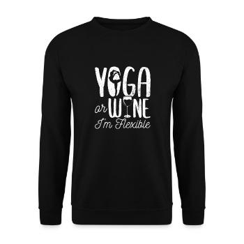Yoga oder Wein - Ich bin flexibel Yoga & Wein Gesc - Unisex Pullover - Schwarz - Vorne - Alina (178cm) & Michal (187cm)