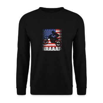 Braaap Vintage USA amerikanische Flagge Dirt Bike - Unisex Pullover - Schwarz - Vorne - Alina (178cm) & Michal (187cm)