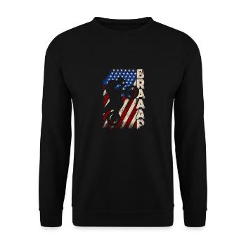 Braaap Vintage USA amerikanische Flagge Dirt Bike - Unisex Pullover - Schwarz - Vorne - Alina (178cm) & Michal (187cm)