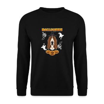 Happy Halloween I Dog Lover I Basset Hound - Unisex Pullover - Schwarz - Vorne - Alina (178cm) & Michal (187cm)