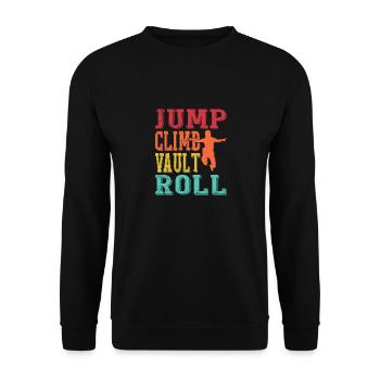 Jump Climb Vault Roll Parkour Traceur - Unisex Pullover - Schwarz - Vorne - Alina (178cm) & Michal (187cm)