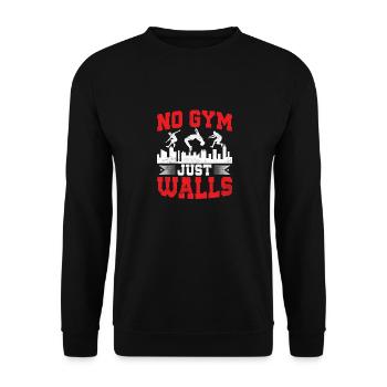 No Gym - Just Walls Parkour Traceur - Unisex Pullover - Schwarz - Vorne - Alina (178cm) & Michal (187cm)