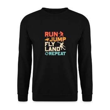 Run Jump Fly Land Repeat Traceur Parkour - Unisex Pullover - Schwarz - Vorne - Alina (178cm) & Michal (187cm)