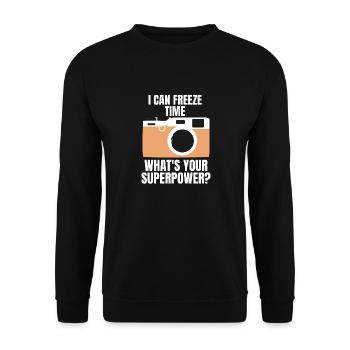 Fotografenkamera Ich kann die Zeit einfrieren - Unisex Pullover - Schwarz - Vorne - Alina (178cm) & Michal (187cm)