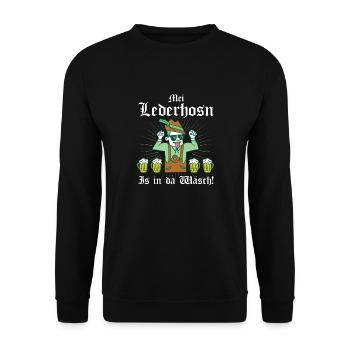Mei Lederhosn is in da Wäsch - Unisex Pullover - Schwarz - Vorne - Alina (178cm) & Michal (187cm)