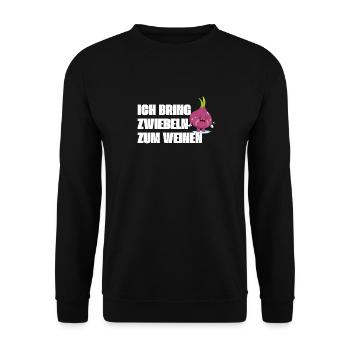 Zwiebel Spruch ich bring Zwiebeln zum weinen - Unisex Pullover - Schwarz - Vorne - Alina (178cm) & Michal (187cm)