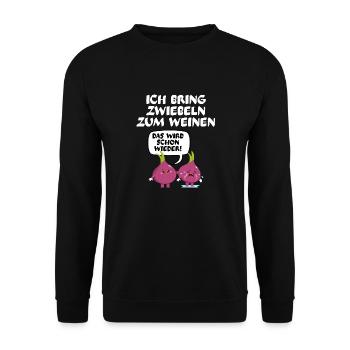Zwiebel Spruch ich bring Zwiebeln zum weinen - Unisex Pullover - Schwarz - Vorne - Alina (178cm) & Michal (187cm)
