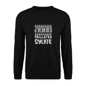 Cadeau femme J'veux des pailletes Sylvie - Sweat-shirt Unisexe - noir - Devant - Alina (178cm) & Michal (187cm)