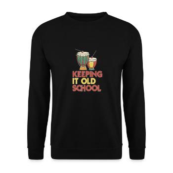 Keeping It Old School Afrobeat Djembe T-Shirt - Unisex Pullover - Schwarz - Vorne - Alina (178cm) & Michal (187cm)