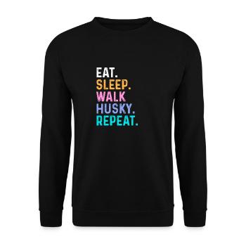Eat Sleep Walk Husky Repeat - Unisex Sweatshirt - black - Front - Alina (178cm) & Michal (187cm)