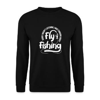 Angler Fliegenfischen Natur Hobby Fischer - Unisex Pullover - Schwarz - Vorne - Alina (178cm) & Michal (187cm)