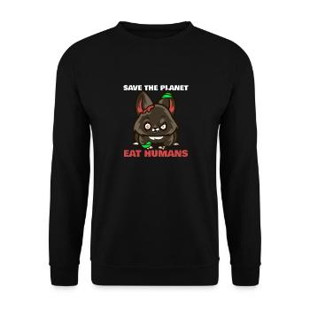SAVE THE PLANET - EAT HUMANS - Unisex Pullover - Schwarz - Vorne - Alina (178cm) & Michal (187cm)