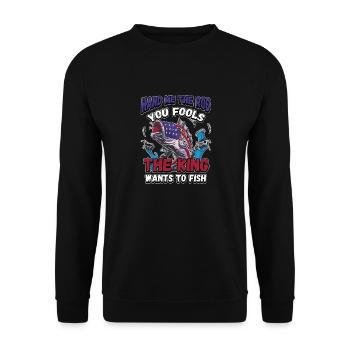 Hands Me The Rod Fools The King Will Fishing - Unisex Sweatshirt - black - Front - Alina (178cm) & Michal (187cm)