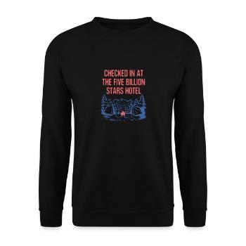 Checked at Five Billion Stars Camping Funny - Unisex Pullover - Schwarz - Vorne - Alina (178cm) & Michal (187cm)