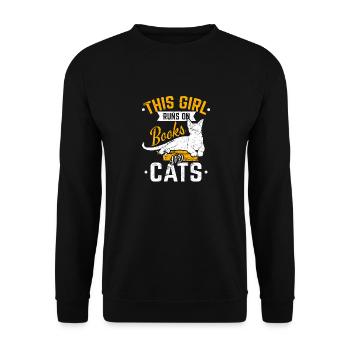 This Girl Runs On Books And Cats Book Lover Reader - Unisex Sweatshirt - black - Front - Alina (178cm) & Michal (187cm)