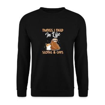 Things I Need In Life Sloths & Cats Funny Sloth Lo - Unisex Pullover - Schwarz - Vorne - Alina (178cm) & Michal (187cm)